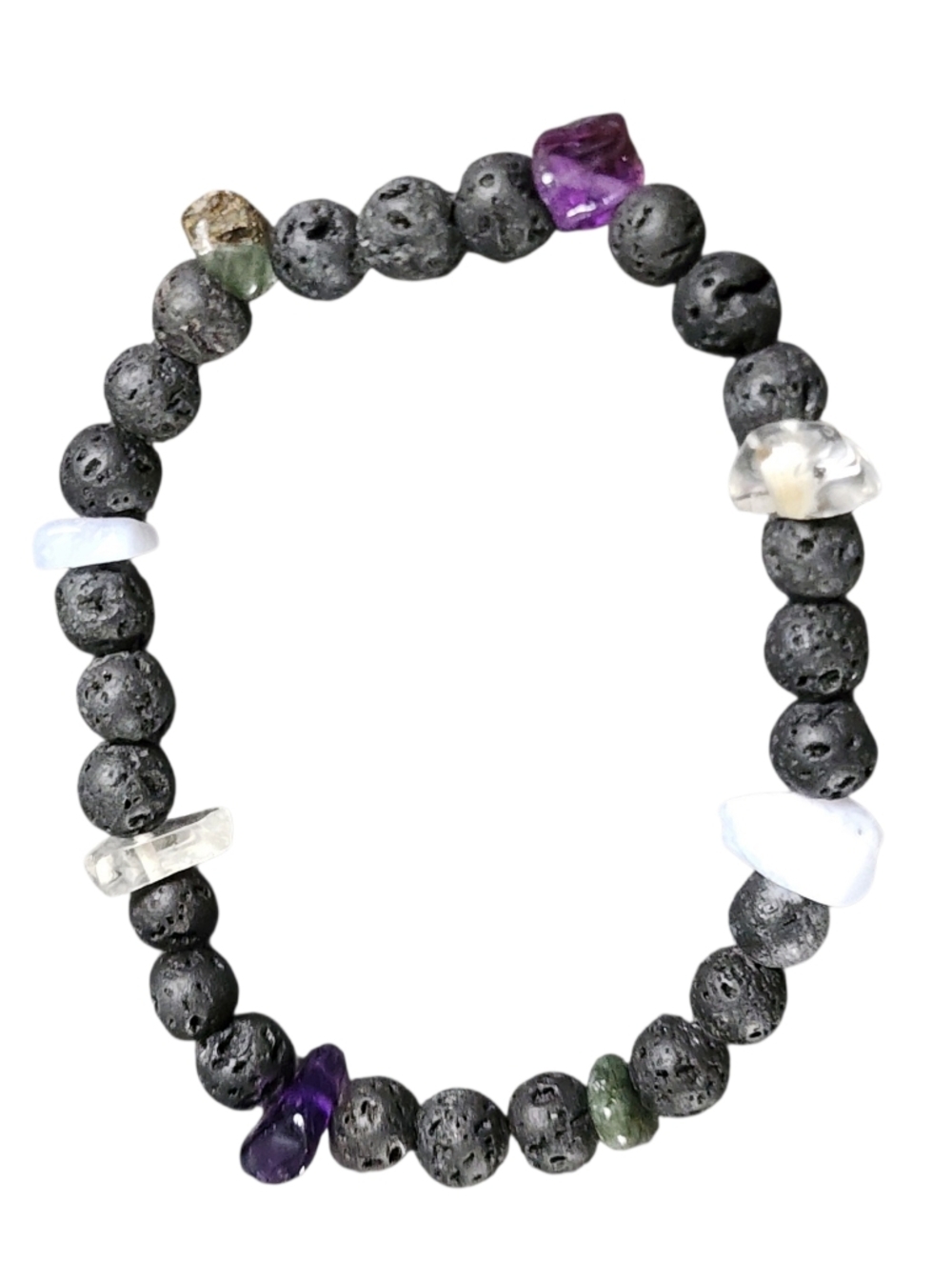 Black Lava Stone Mixed Gem Bead Stretch Bracelet